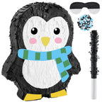 Lewtemi 15.75 Inch Penguin Pinata – Winter Wonderland Party Decor with Bat, Blindfold & Confetti