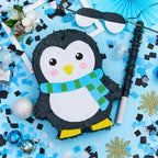 Lewtemi 15.75 Inch Penguin Pinata – Winter Wonderland Party Decor with Bat, Blindfold & Confetti