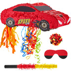 Lewtemi 4-Piece Race Car Pinata Set – 15.7-Inch with Blindfold, Bat & Confetti