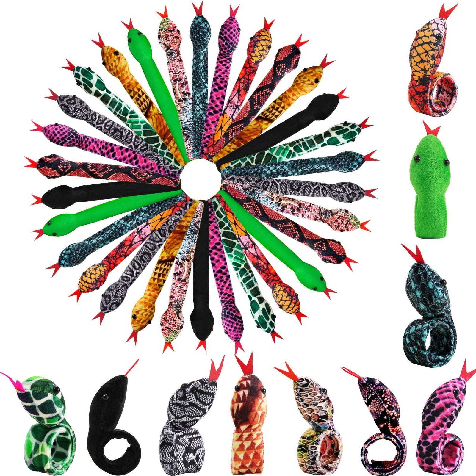 Lewtemi 30 Pcs Snake Slap Bracelets – Party Favors & Kids Gifts (Halloween)