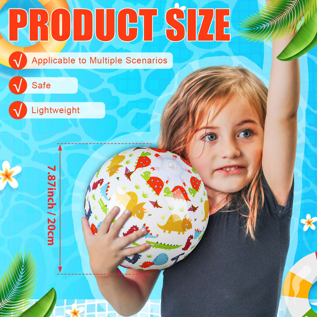 Leyndo 12 Pack Dinosaur Beach Balls - 20 cm, Bulk Pool & Beach Party Toys