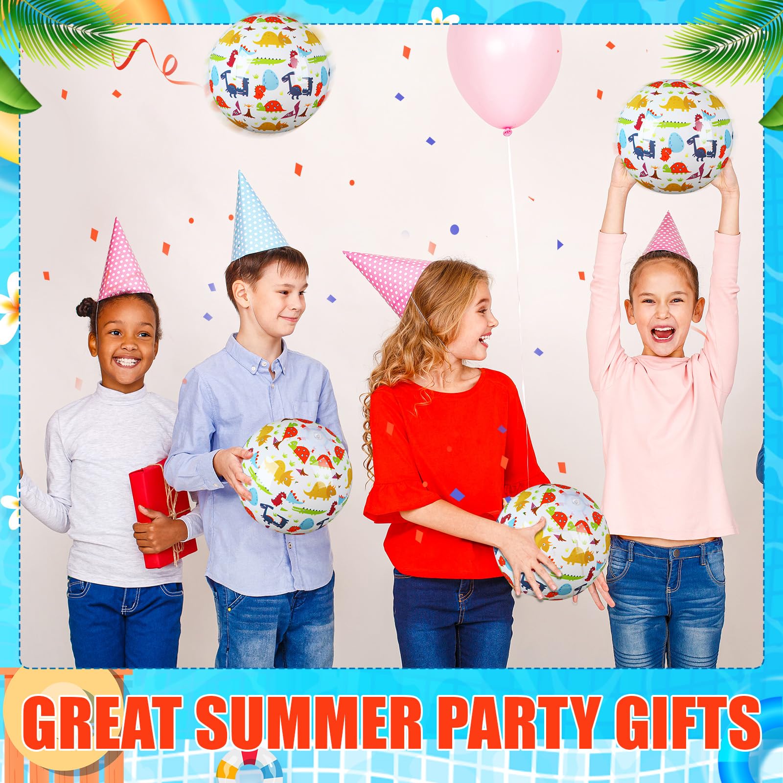 Leyndo 12 Pack Dinosaur Beach Balls - 20 cm, Bulk Pool & Beach Party Toys