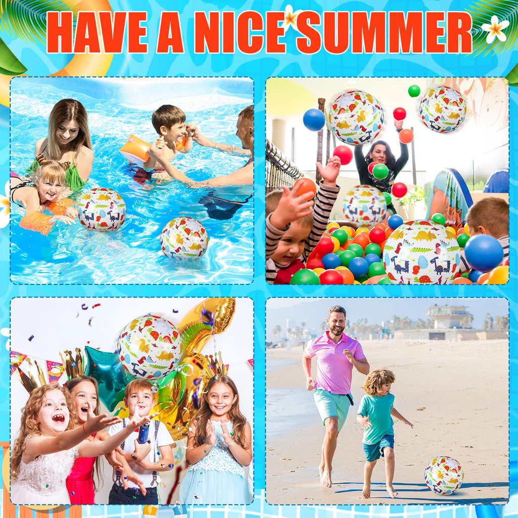Leyndo 12 Pack Dinosaur Beach Balls - 20 cm, Bulk Pool & Beach Party Toys
