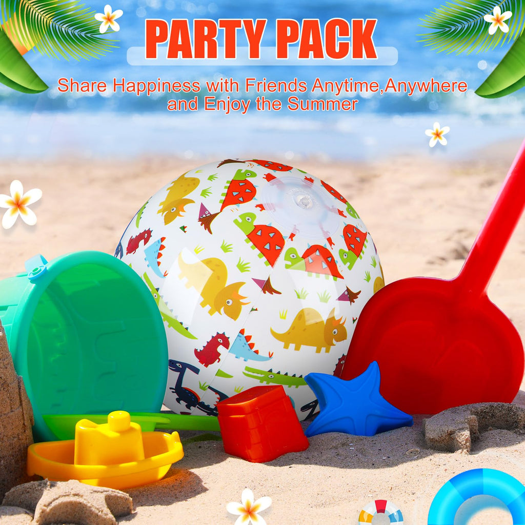 Leyndo 12 Pack Dinosaur Beach Balls - 20 cm, Bulk Pool & Beach Party Toys
