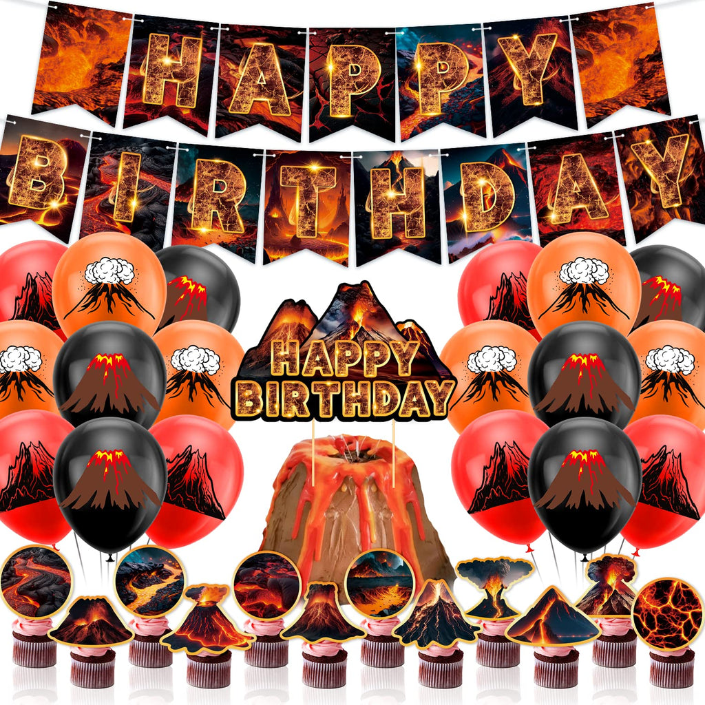 Lava Party Decorations Set - Volcano Banner, Cake Topper, Cupcake Toppers & Balloons by LFCFDX