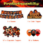 Lava Party Decorations Set - Volcano Banner, Cake Topper, Cupcake Toppers & Balloons by LFCFDX