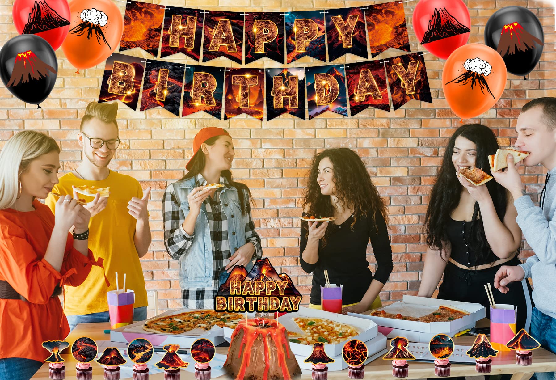 Lava Party Decorations Set - Volcano Banner, Cake Topper, Cupcake Toppers & Balloons by LFCFDX