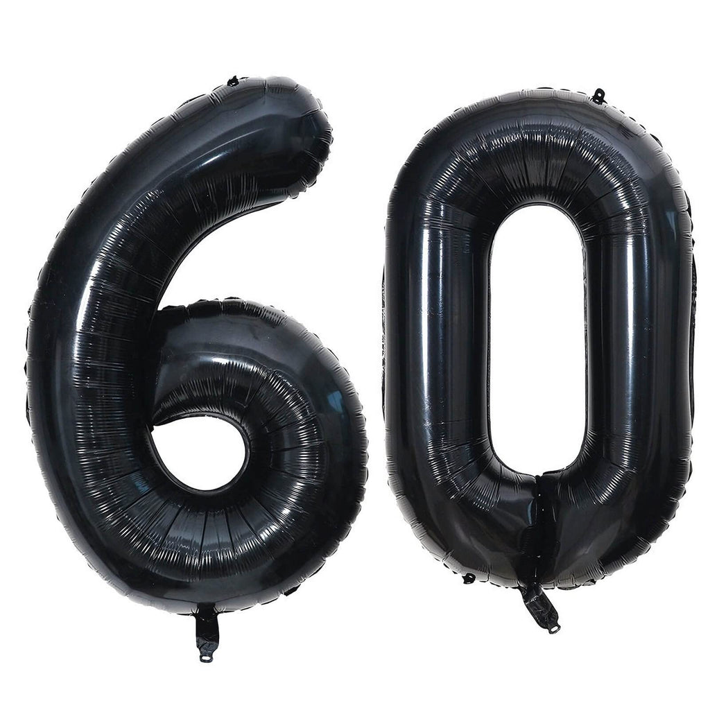 LHOAVWE 40in Black 60-Number Balloons – Giant Foil Mylar 60th Birthday Backdrop