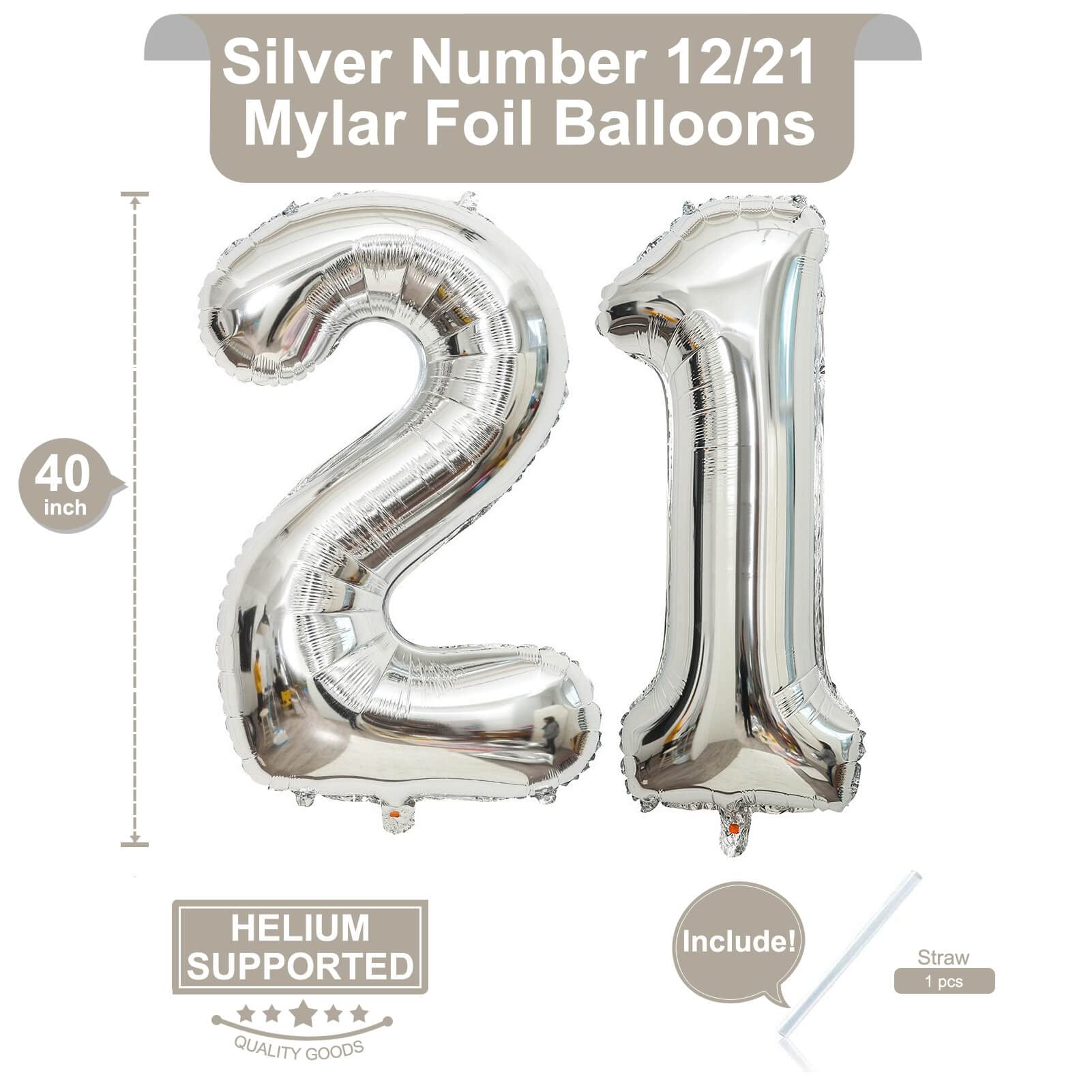 LHOAVWE 40-Inch Silver Number Balloons – Giant 12th & 21st Birthday Decor