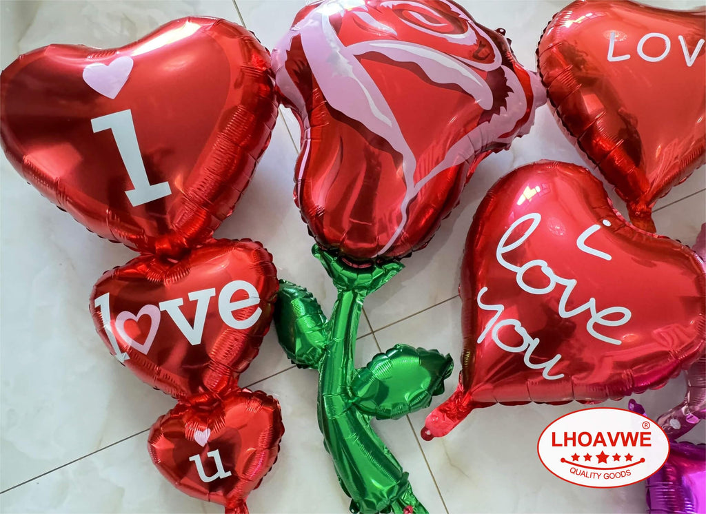 LHOAVWE 7-Piece Red Heart Balloons – I Love You Valentine Set