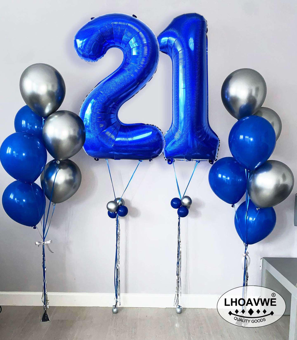 LHOAVWE Blue 17-Number Balloons 40-Inch Giant Laser Navy Blue | 17th Birthday & Anniversary Decor