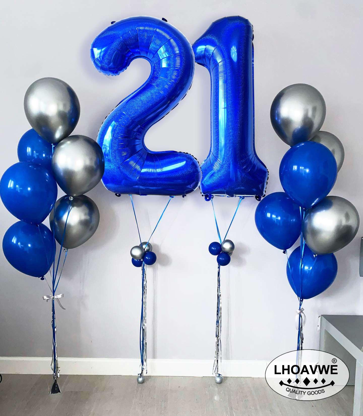 LHOAVWE Blue 17-Number Balloons 40-Inch Giant Laser Navy Blue | 17th Birthday & Anniversary Decor