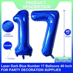 LHOAVWE Blue 17-Number Balloons 40-Inch Giant Laser Navy Blue | 17th Birthday & Anniversary Decor