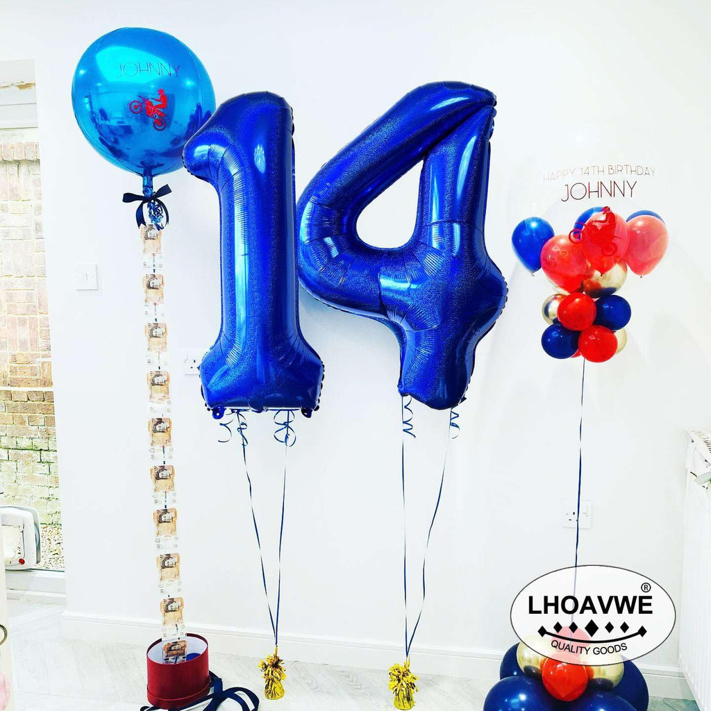 LHOAVWE Blue 17-Number Balloons 40-Inch Giant Laser Navy Blue | 17th Birthday & Anniversary Decor