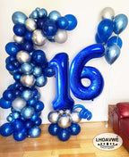 LHOAVWE Blue 17-Number Balloons 40-Inch Giant Laser Navy Blue | 17th Birthday & Anniversary Decor