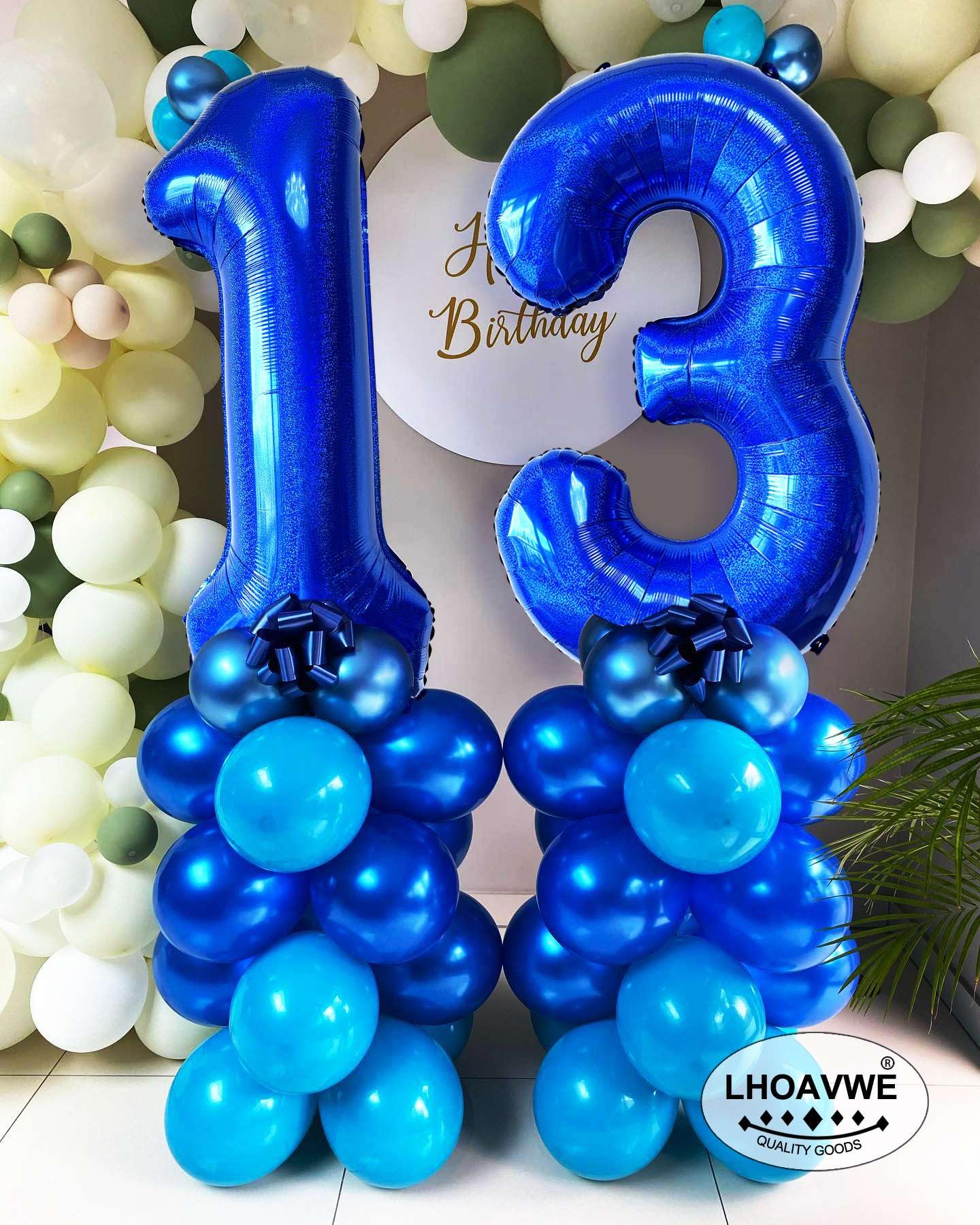 LHOAVWE Blue 17-Number Balloons 40-Inch Giant Laser Navy Blue | 17th Birthday & Anniversary Decor