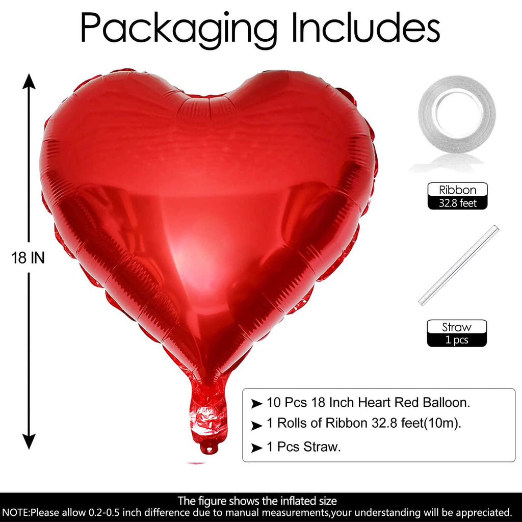 LHOAVWE 10Pcs Red Foil Heart Balloons 18-Inch Mylar Balloons for Weddings Valentine Baby Shower