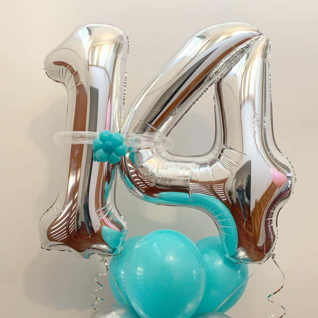 LHOAVWE 40 Inch Silver 14/41 Number Balloons – Giant Foil Backdrop for 14th Birthday & Anniversary