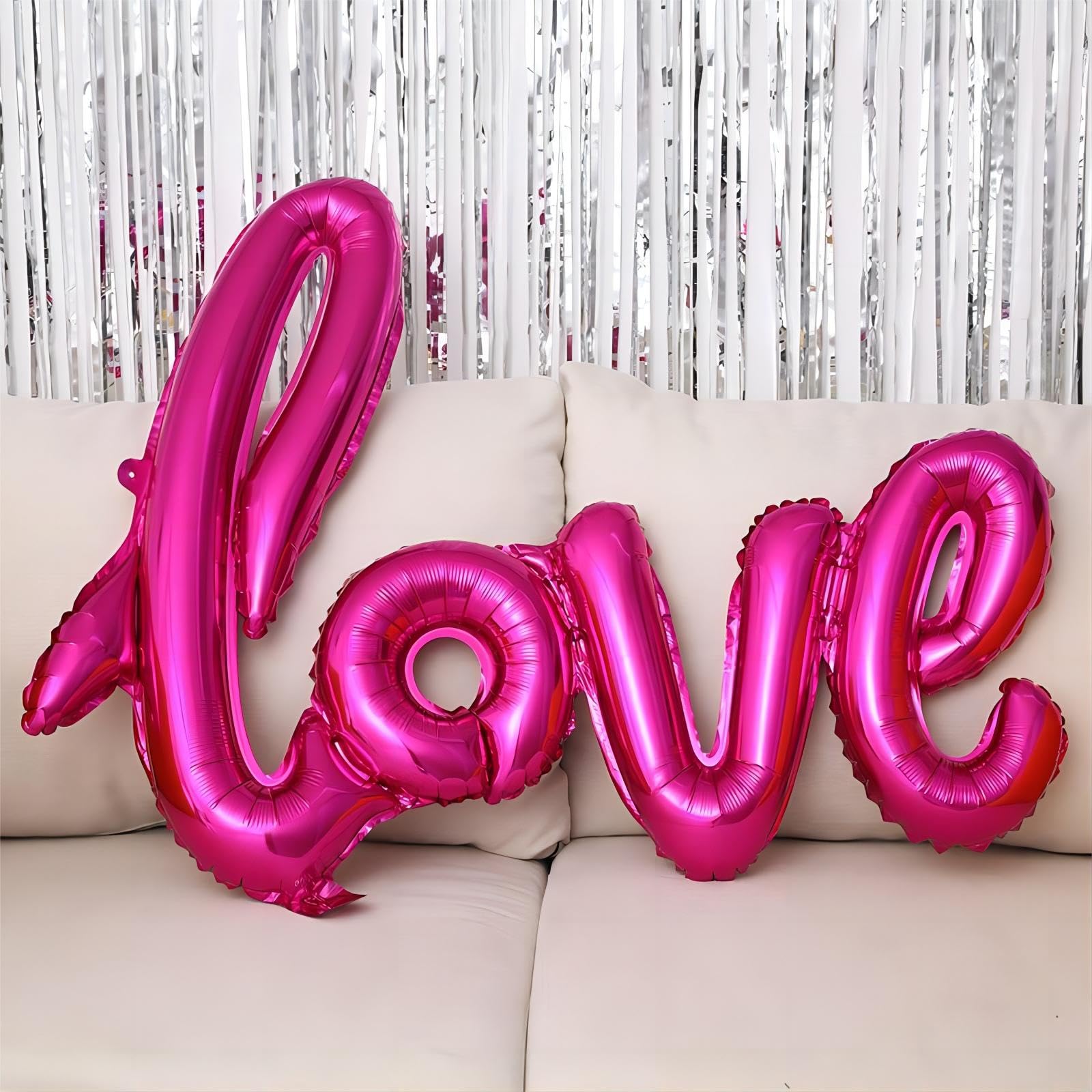 LHOAVWE 5 Pcs Hot Pink Balloons Set - Large 40x24 Inch Love Balloon + 18-Inch Heart Balloons for Valentine’s Day Weddings