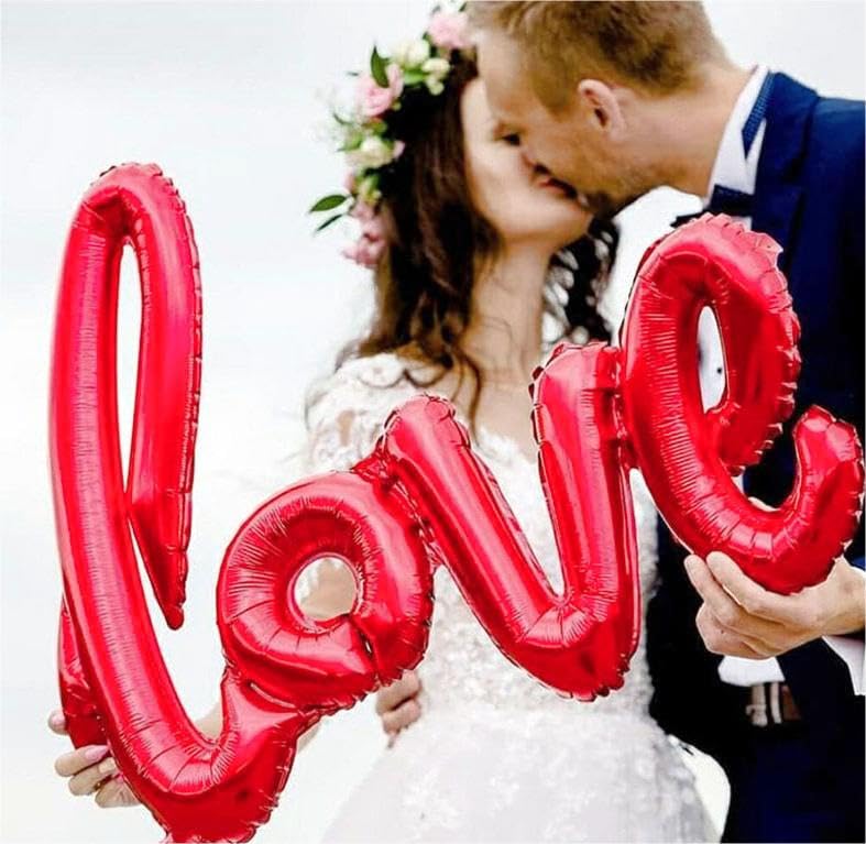 LHOAVWE 5 Pcs Hot Pink Balloons Set - Large 40x24 Inch Love Balloon + 18-Inch Heart Balloons for Valentine’s Day Weddings