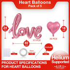 LHOAVWE 5 Pcs Pink Heart Balloons – Large Pink Love Balloon and Pink Heart Balloons for Valentines Day Weddings and Parties