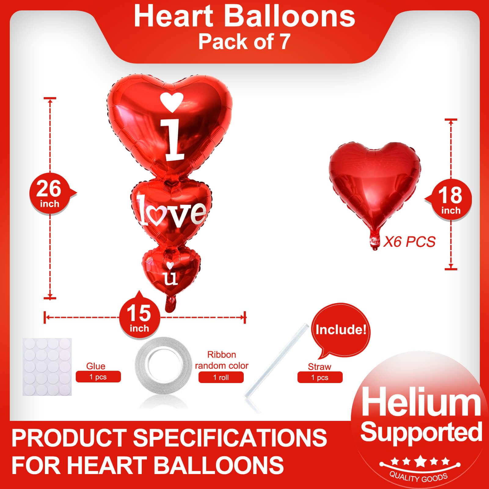 LHOAVWE 7-Piece Red Heart Balloons – I Love You Valentine Set