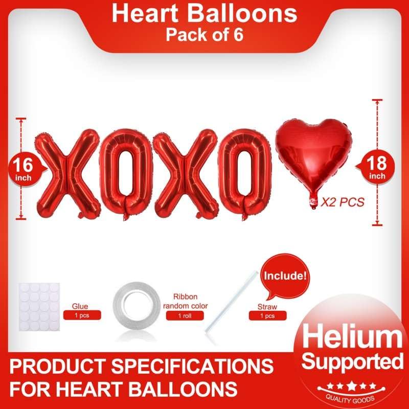 LHOAVWE 6 Pcs Red Heart & XOXO Balloons – Valentine Day Wedding & Bridal Shower Decor