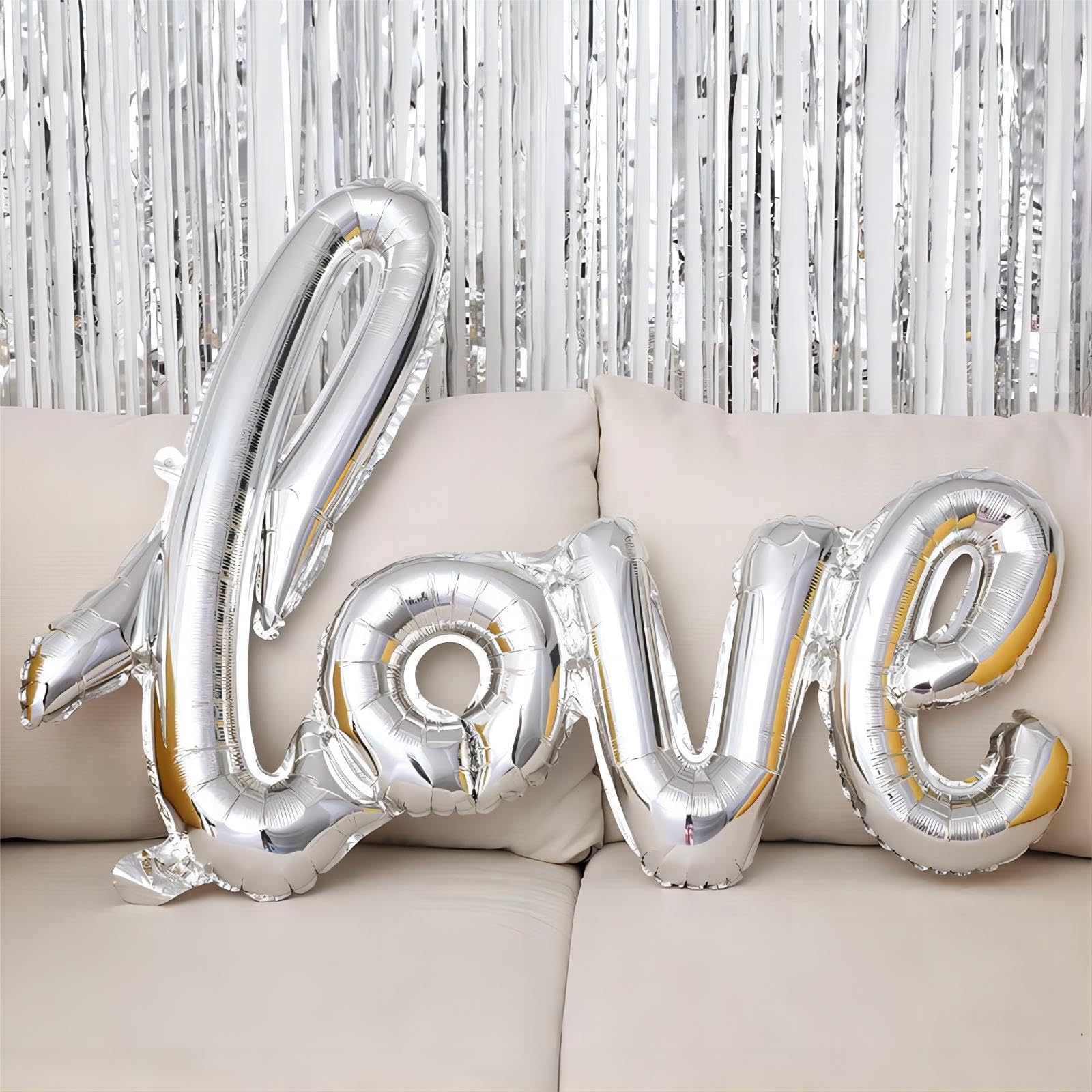 LHOAVWE 5 Pcs Silver Heart Balloons – Valentine Love Balloons for Weddings & Parties