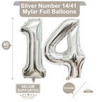 LHOAVWE 40 Inch Silver 14/41 Number Balloons – Giant Foil Backdrop for 14th Birthday & Anniversary