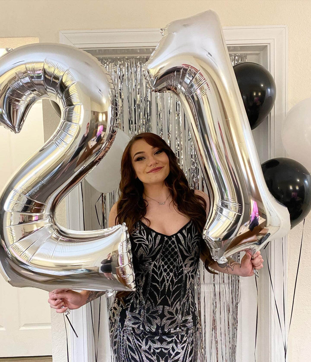LHOAVWE 40-Inch Silver Number Balloons – Giant 12th & 21st Birthday Decor