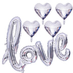 LHOAVWE 5 Pcs Silver Heart Balloons – Valentine Love Balloons for Weddings & Parties