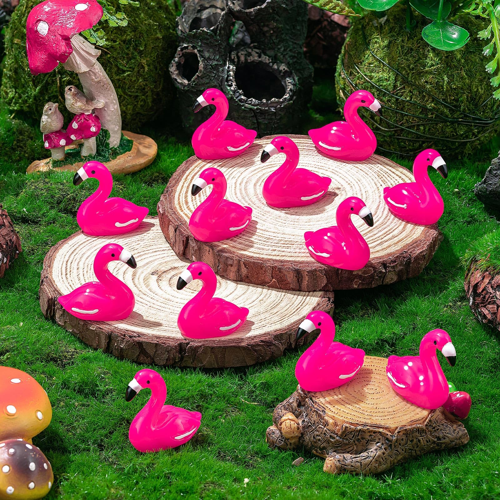 LHSYFBZ 50Pcs Mini Resin Flamingo Figurines – Cake Topper, Dollhouse & DIY Decor