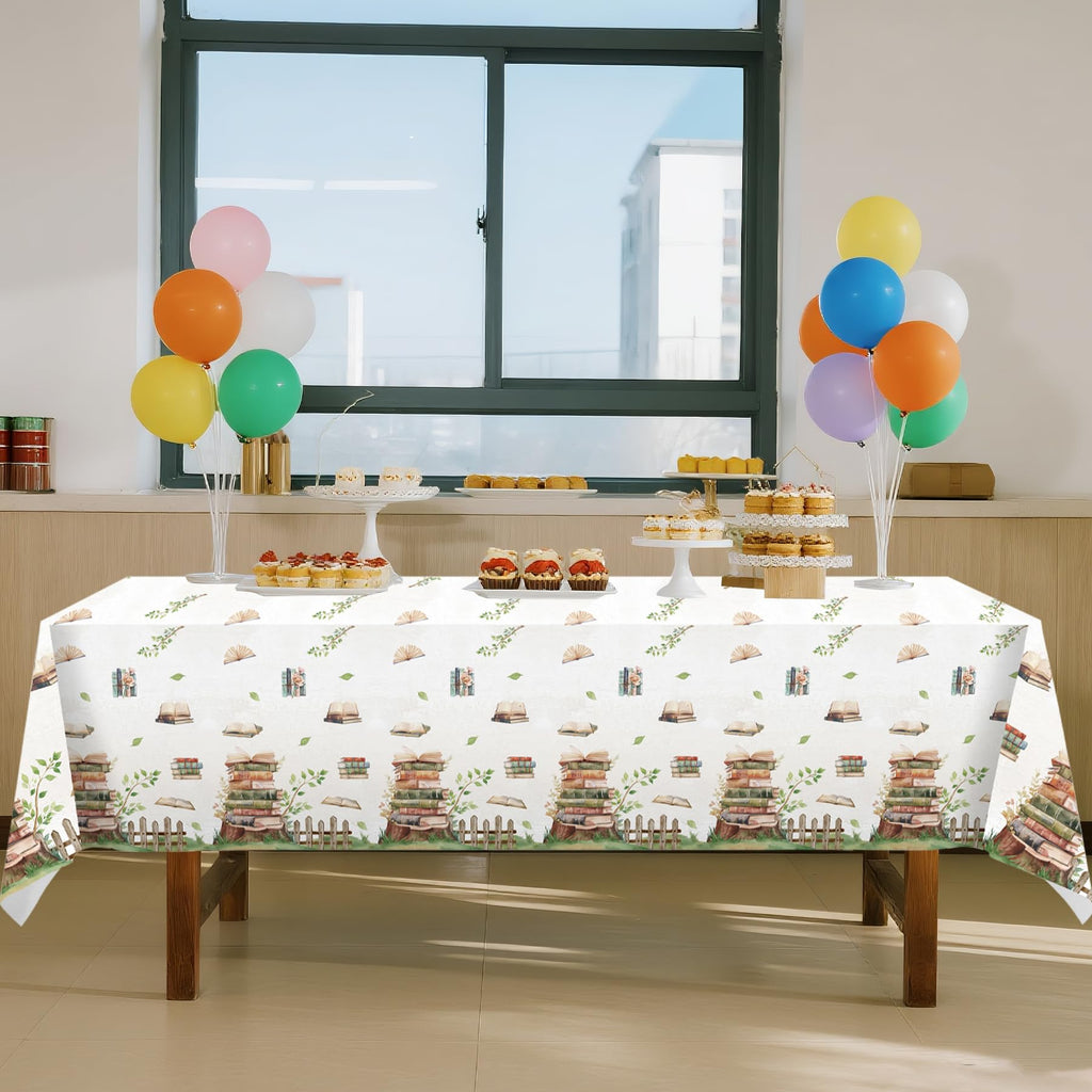 Lianxuia 3Pcs Book Themed Tablecloths - 54 x 108 in Waterproof Table Cover for Book Clubs, Parties, and Baby Showers