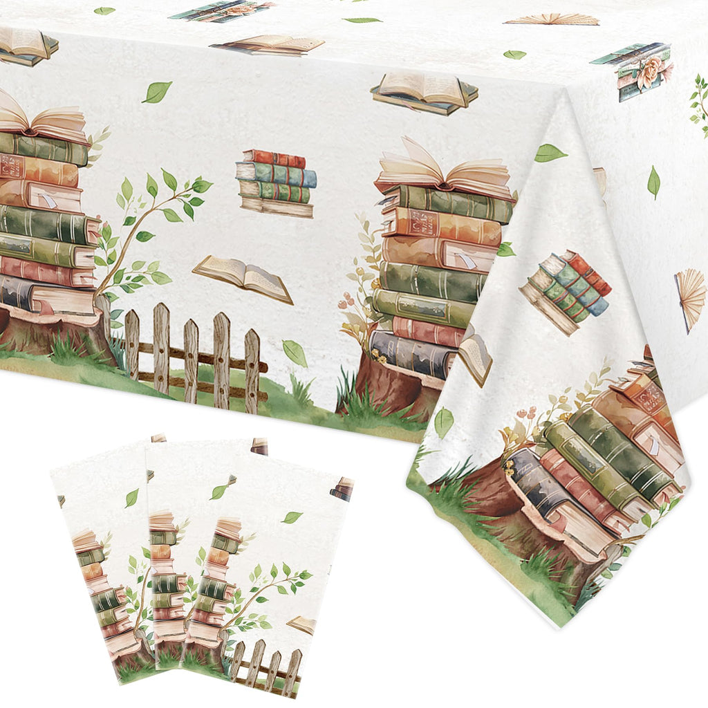 Lianxuia 3Pcs Book Themed Tablecloths - 54 x 108 in Waterproof Table Cover for Book Clubs, Parties, and Baby Showers