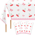 Lianxuia 3Pcs Pink Bow Cherry Tablecloths — Waterproof 54 x 108 Inch Plastic Party Cover