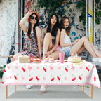 Lianxuia 3Pcs Pink Bow Cherry Tablecloths — Waterproof 54 x 108 Inch Plastic Party Cover