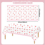 Lianxuia 3Pcs Pink Bow Cherry Tablecloths — Waterproof 54 x 108 Inch Plastic Party Cover