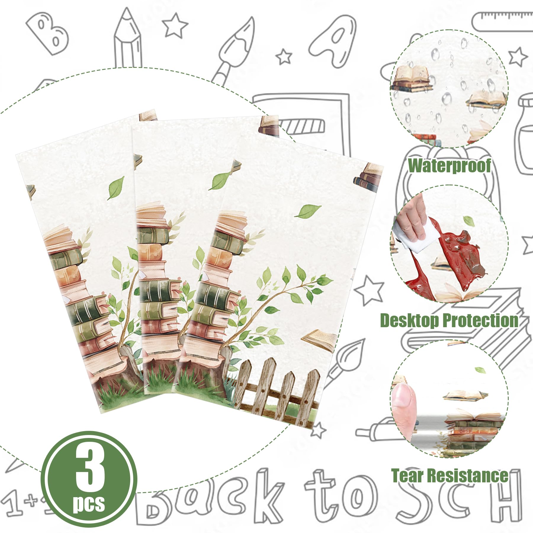 Lianxuia 3Pcs Book Themed Tablecloths - 54 x 108 in Waterproof Table Cover for Book Clubs, Parties, and Baby Showers