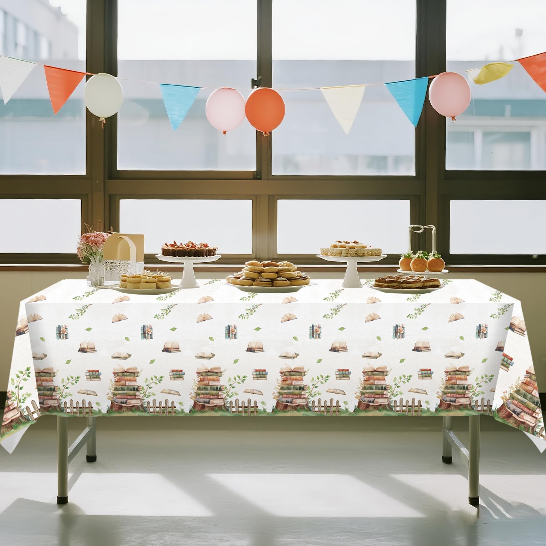 Lianxuia 3Pcs Book Themed Tablecloths - 54 x 108 in Waterproof Table Cover for Book Clubs, Parties, and Baby Showers