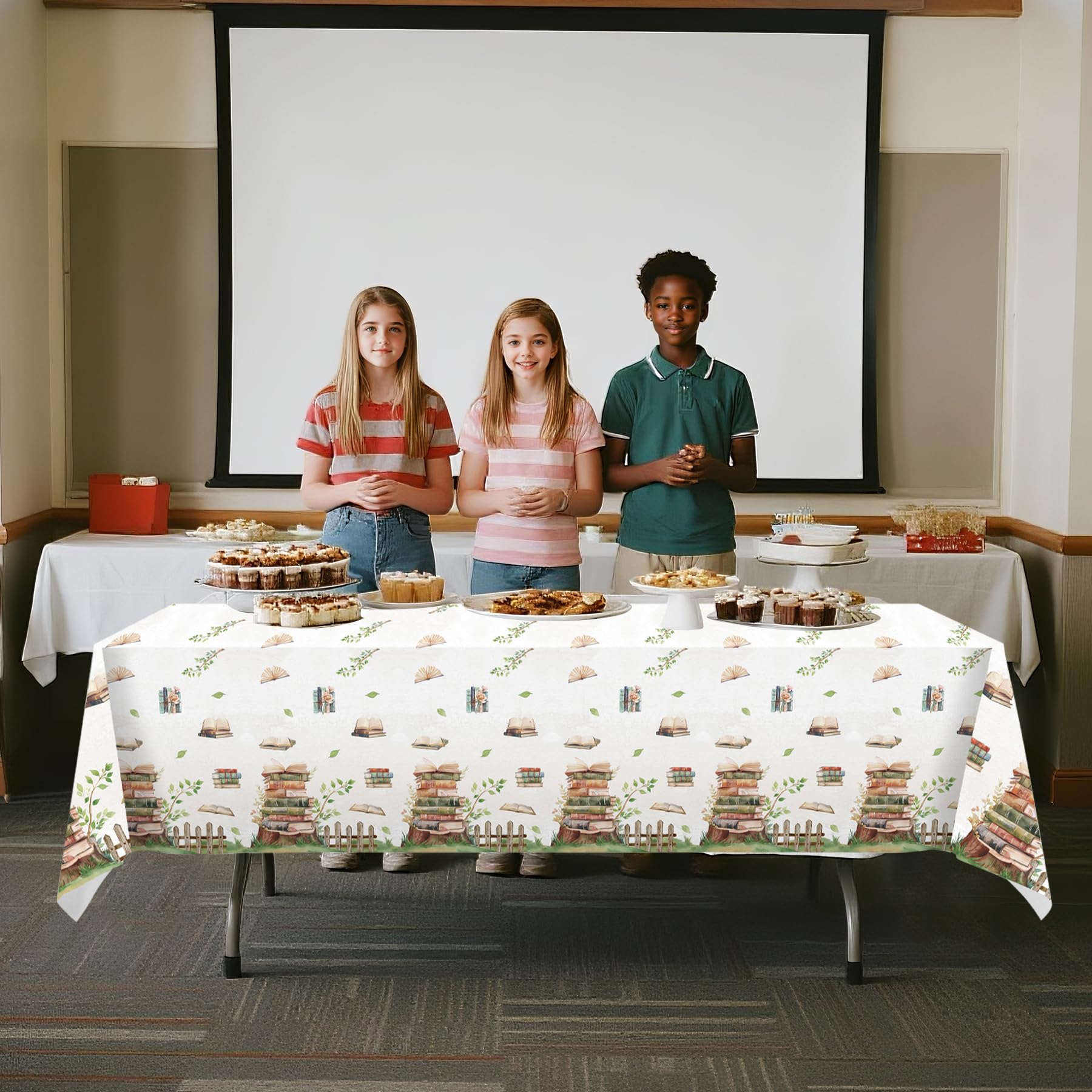 Lianxuia 3Pcs Book Themed Tablecloths - 54 x 108 in Waterproof Table Cover for Book Clubs, Parties, and Baby Showers