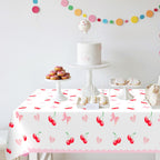 Lianxuia 3Pcs Pink Bow Cherry Tablecloths — Waterproof 54 x 108 Inch Plastic Party Cover