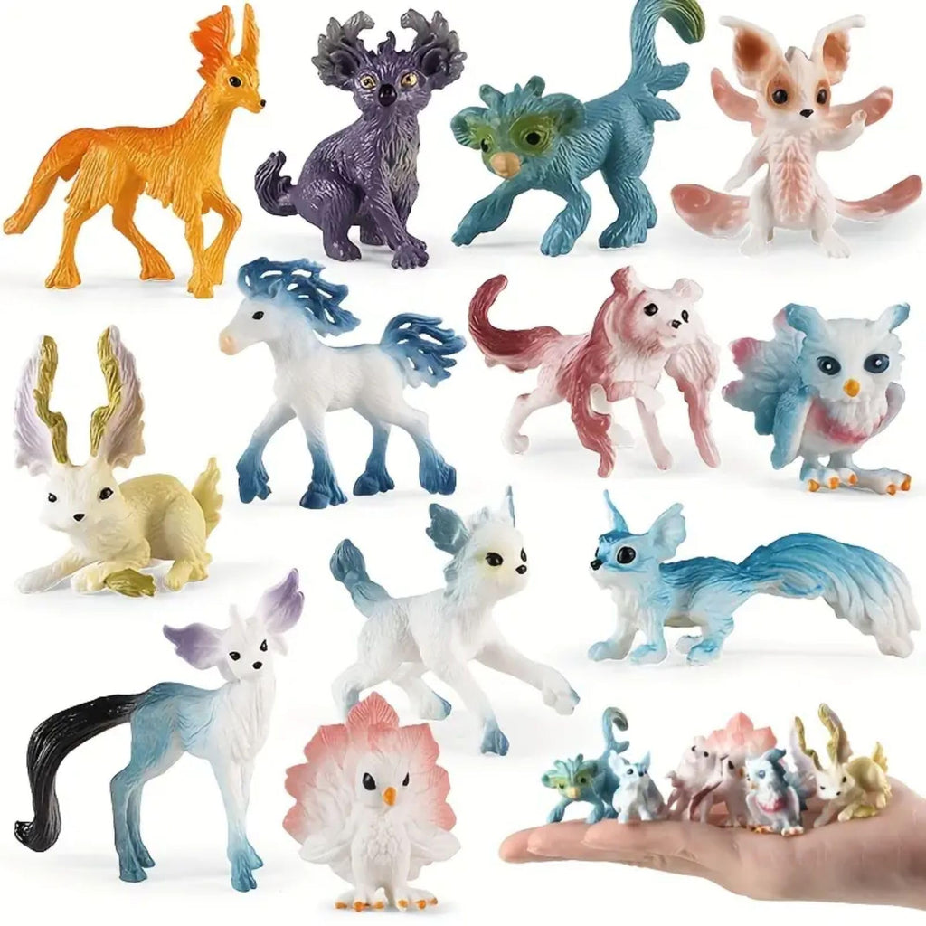 Liberty Imports 12 Pack Fantasy Creatures Figurines Set – Unicorns, Dragons & Fairy Animals | Mini Cake Toppers & Party Favors