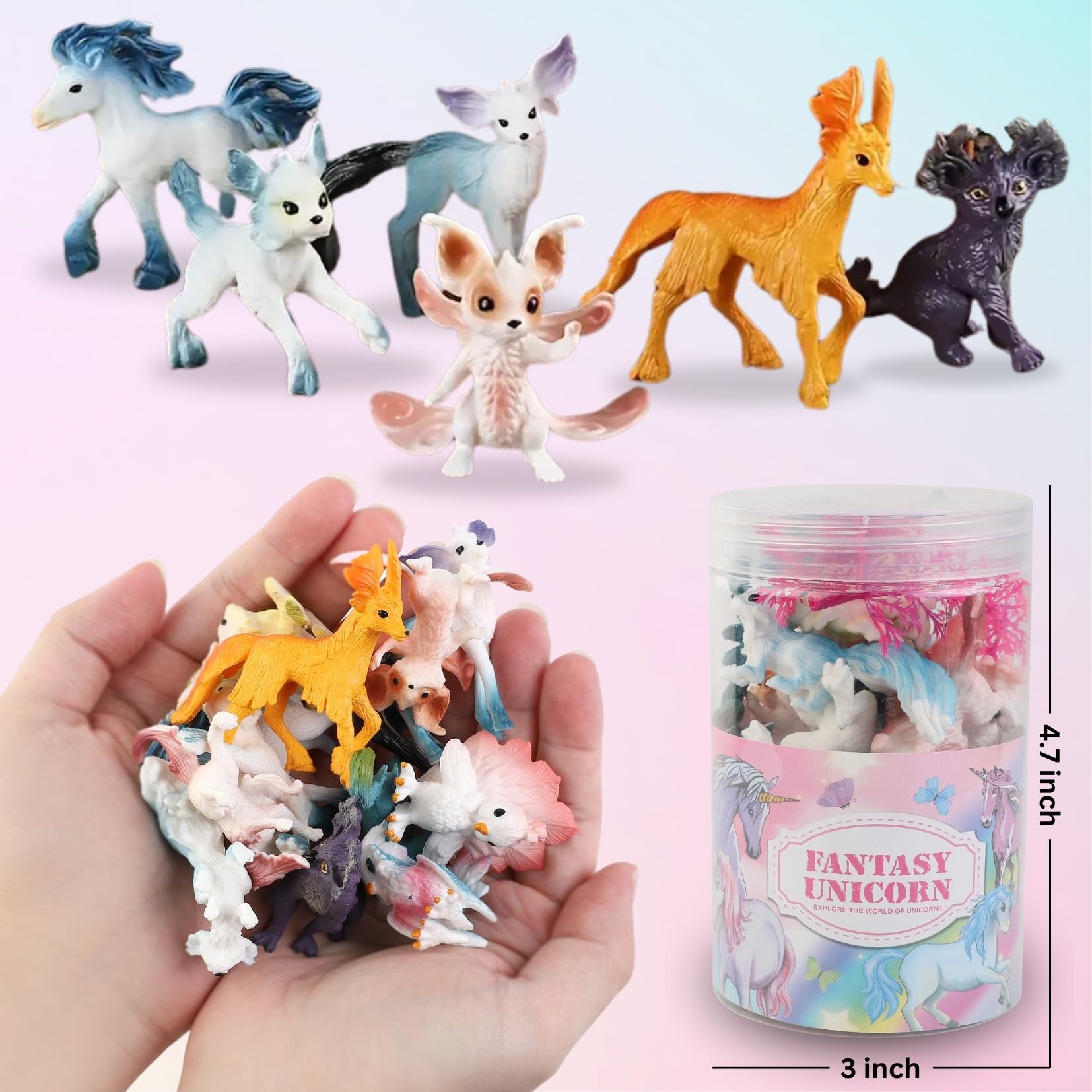Liberty Imports 12 Pack Fantasy Creatures Figurines Set – Unicorns, Dragons & Fairy Animals | Mini Cake Toppers & Party Favors