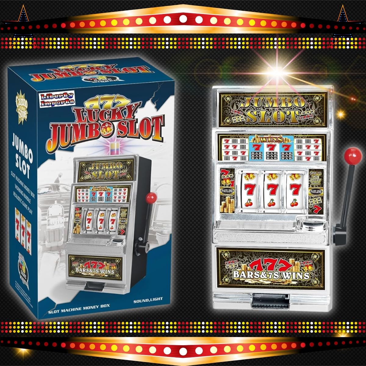 Liberty Imports Lucky Sevens Jumbo Slot Machine Toy Piggy Bank – Flashing Lights & Jackpot Sounds