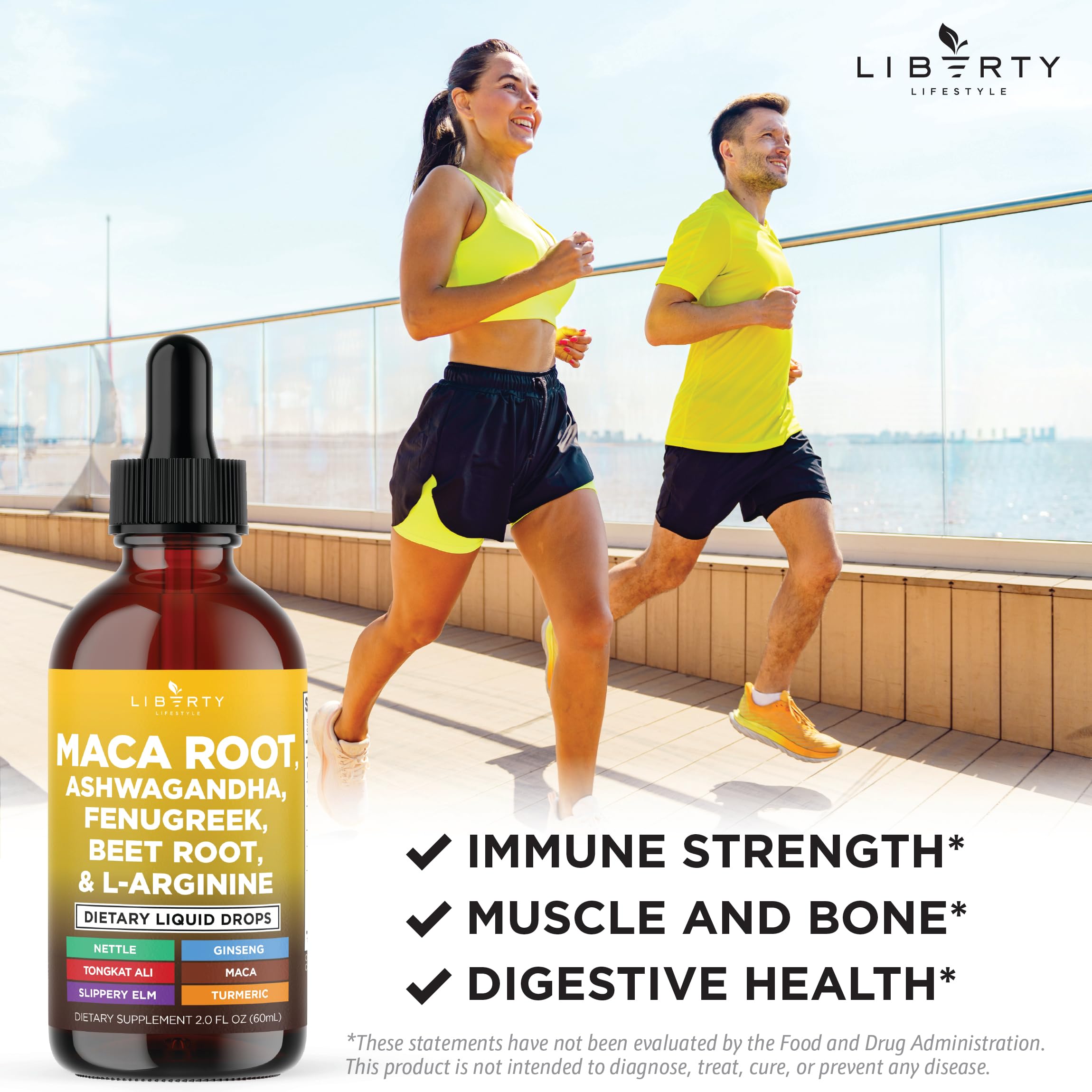 Liberty Lifestyle Bio Maca-Wurzel flüssige Tropfen mit Ashwagandha, Brennnessel, Bockshornklee, Rote Bete & L-Arginin – 8oz