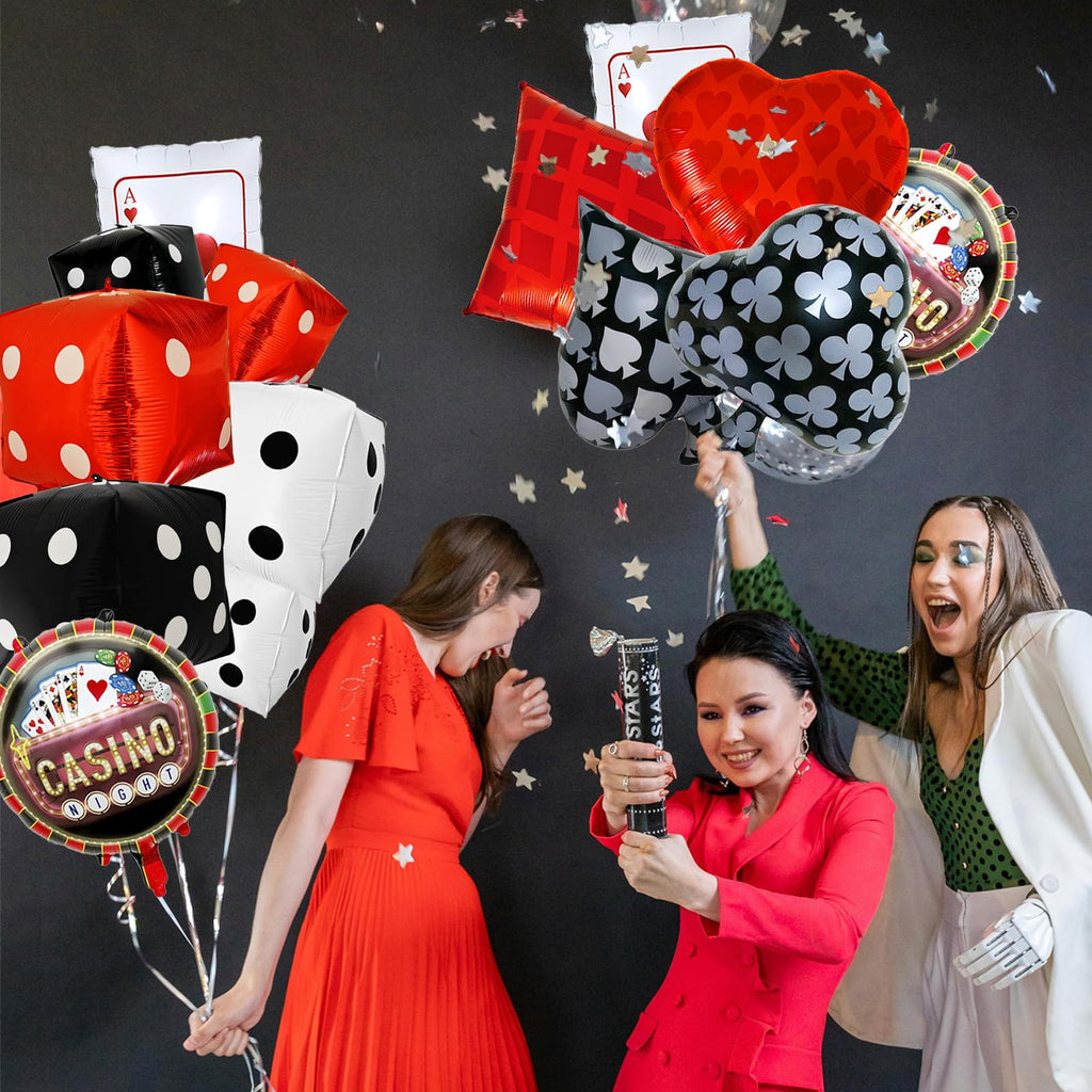Licidecopai Dice & Cards Casino Balloons – 14 Pcs for Vegas Night & Poker Party Decor