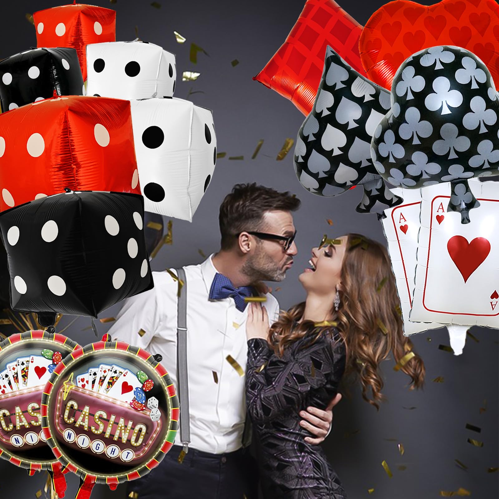 Licidecopai Dice & Cards Casino Balloons – 14 Pcs for Vegas Night & Poker Party Decor