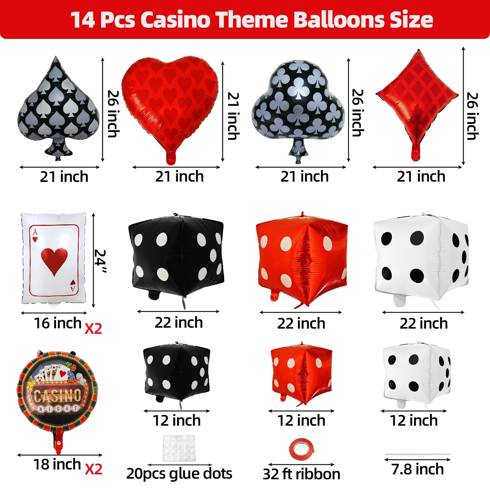 Licidecopai Dice & Cards Casino Balloons – 14 Pcs for Vegas Night & Poker Party Decor
