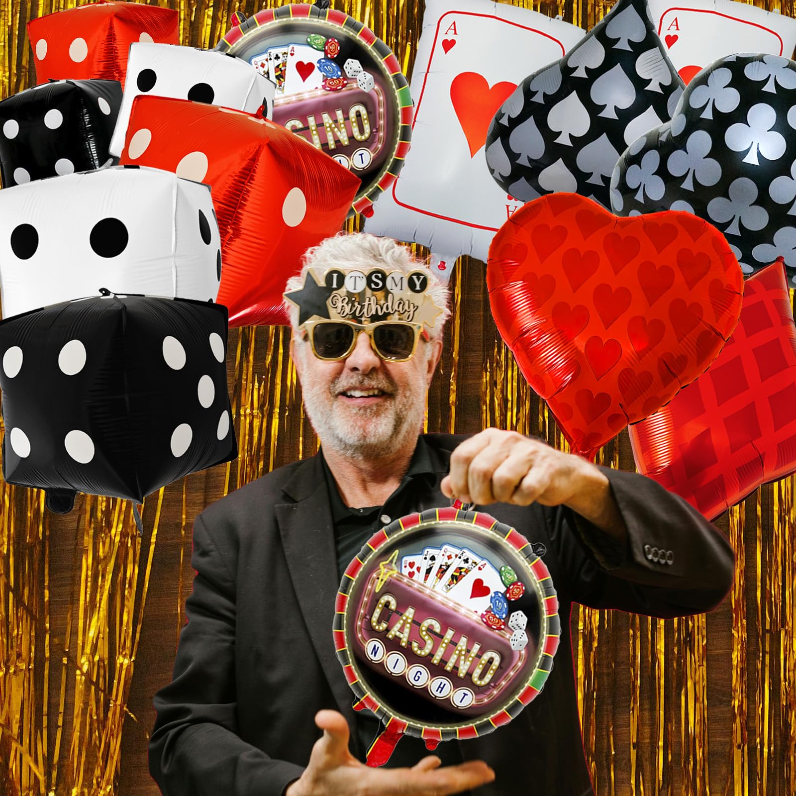 Licidecopai Dice & Cards Casino Balloons – 14 Pcs for Vegas Night & Poker Party Decor