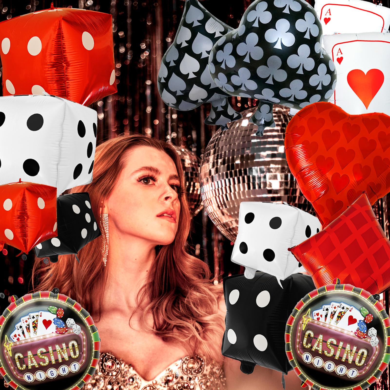 Licidecopai Dice & Cards Casino Balloons – 14 Pcs for Vegas Night & Poker Party Decor